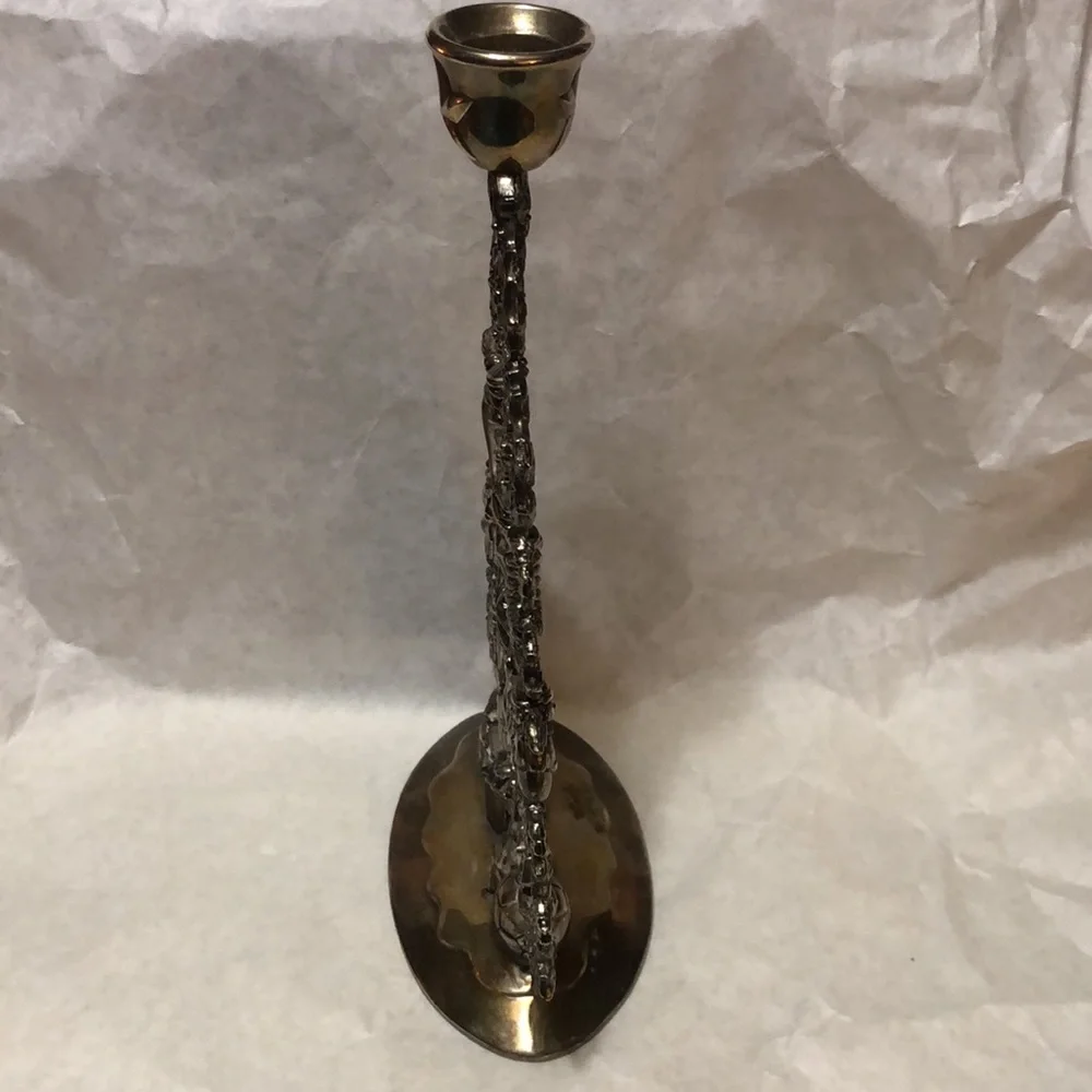 Vintage Silver Plate Christmas Tree Candle Holder Ornaments/Presents 10”x6.5”